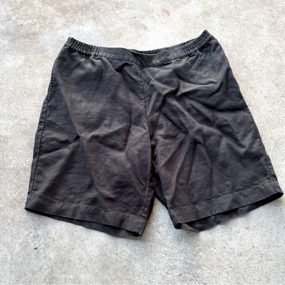 J.JILL Linen Shorts Black Pockets Elastic Waist Medium Petite